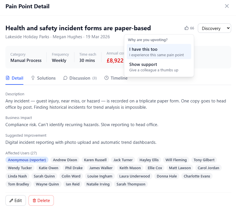 Anonymous submission and upvote reason picker